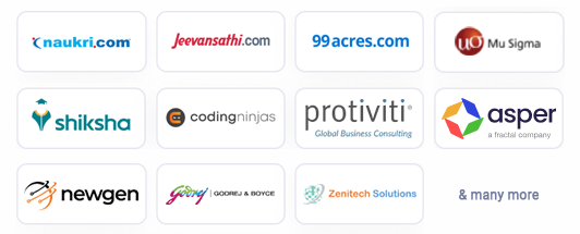 Mu Sigma | Naukri.com | 99acres.com | Mu sigma | shiksha | codingninja | Protiviti | Asper | Newgen | Godrej & Boyce | Zenitech solutions & many more